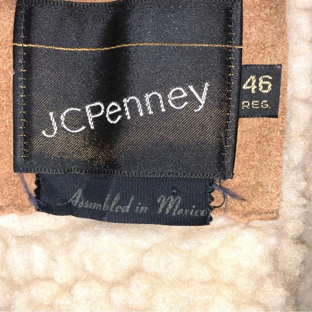 Vintage JC Penny Rancher Suede Trucker Jacket Sherpa Lined Mens 46 Reg Snaps - Picture 5 of 8